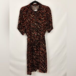 Tiger Print Button Down Short Sleeve Shirt Dress with Belt 100% Rayon  3…